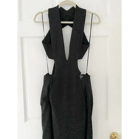 Solace London Plunging Black Gown with Cut Outs - Picture 6 of 14